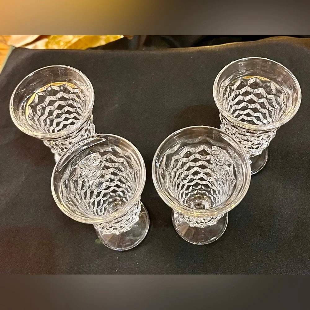 Fostoria American Clear Crystal Cubist Footed Juice Glasses Set of 4 MCM Vintage